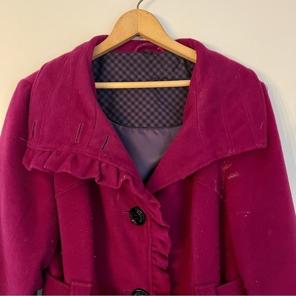 Steve Madden Extra Large XL Fuschia Peacoat Button Jacket Coat Ruffle - Picture 4 of 11